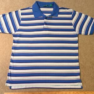On Course Men’s Polo Shirt Size Large Blue White Striped Short Sleeve Golf Top L